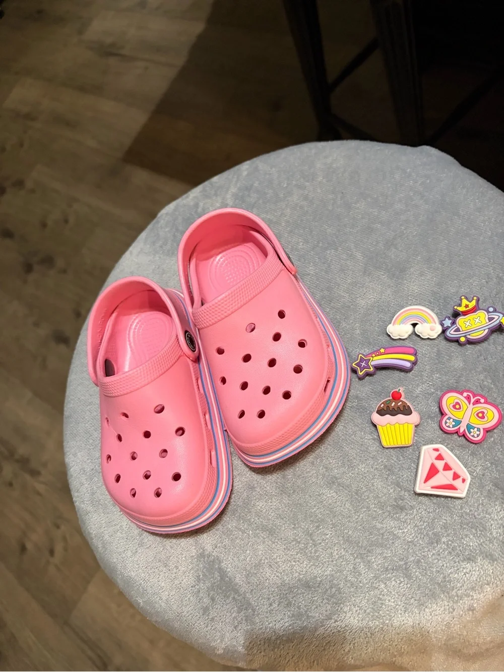 Kids Pink Slip-On Clog Shoes with Decorative Charms